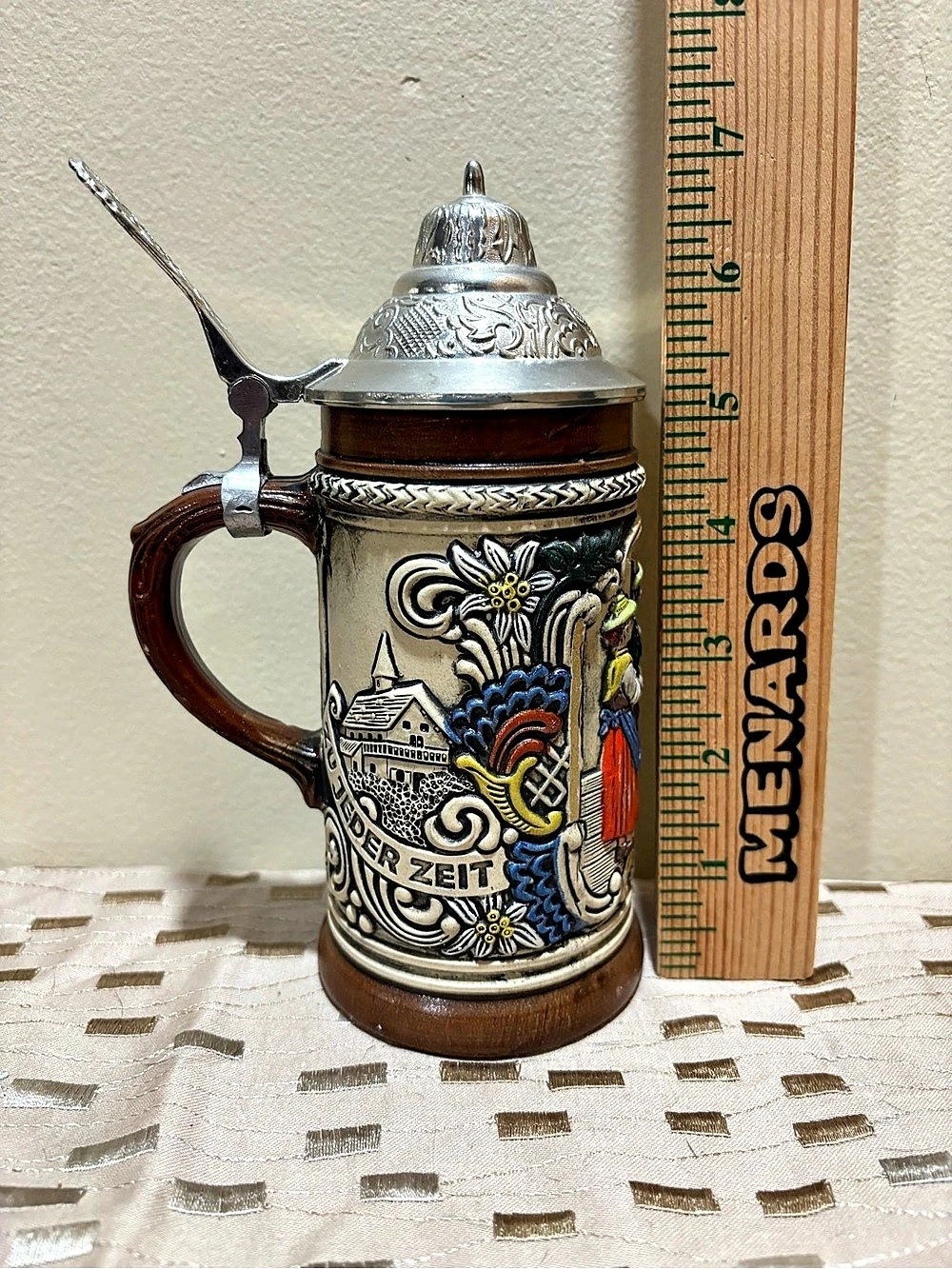 Gerz Original Gerzit Beer Stein Zu Jeder Zeit Brown & Silver